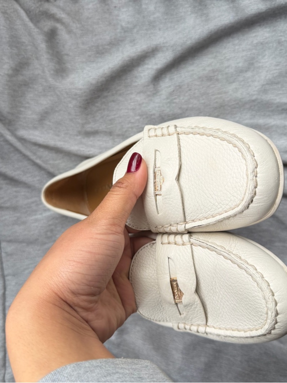 Coach Cream Leather Penny Loafers with Gold Accent - Picture 3 of 9